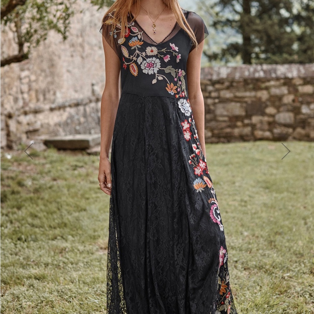 Floral Embroidered Black Maxi Dress